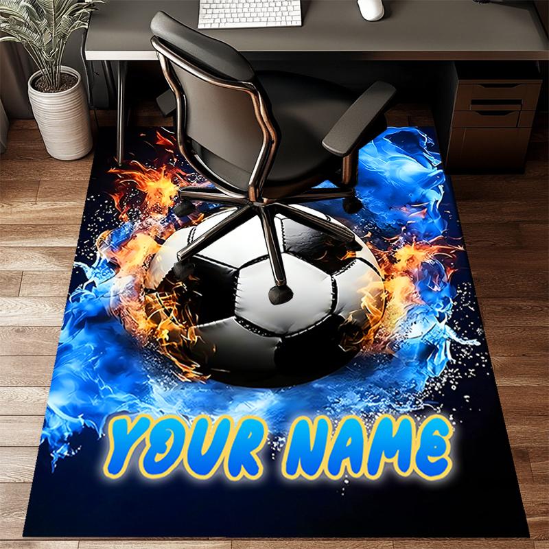 1PC Custom Name Soccer Fire Art Theme Floor Mat Ideal for Living Room, Game Rooms, Office, Bedroom,Floor Mat Playful Design