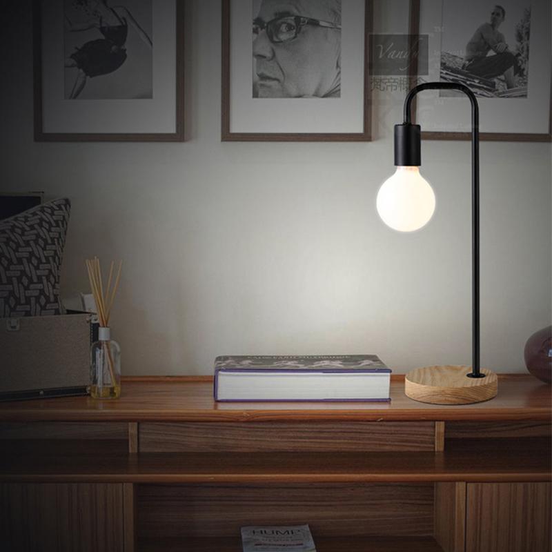 

Creative Bedside Dormitory Reading Table Lamp Iron Design Wood Base Stand Simple Decoration Home Desk Night Lamp BlackButton switch#0