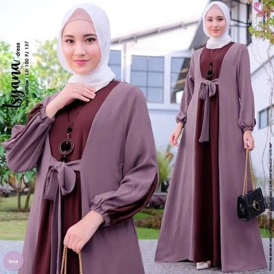 Hui Damen Übergröße Maxikleid: Colorblock-Abaya mit Schnürung in der Taille und langen Ärmeln