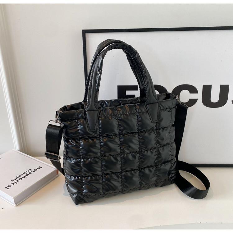 

Stylish Korean Style Cotton Handbag Solid Color Grid Bag Women s Simple Shoulder Crossbody Bag