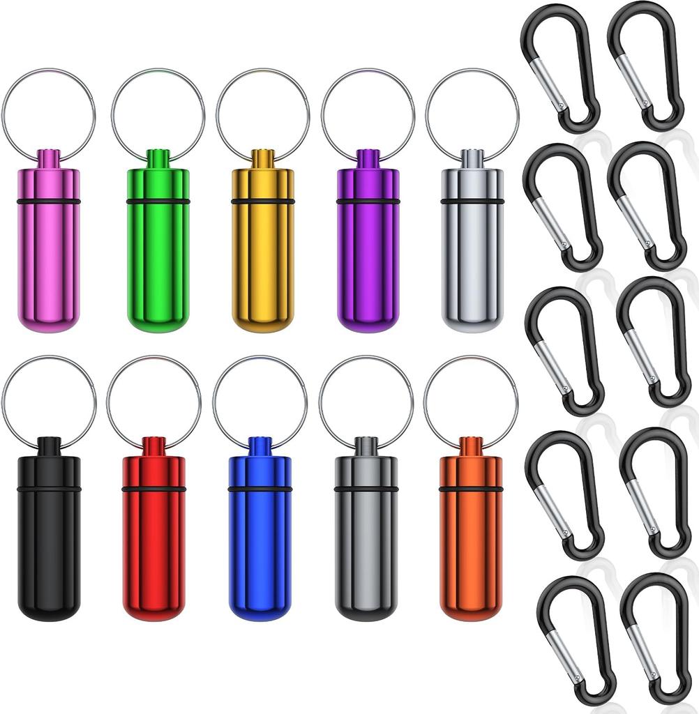 Small Portable Pill Case with Keychain(10 Pack), Urekt Waterproof Aluminum Pill Organizer Metal Mini Box Pocket Drug Storage Container for Outdoor
