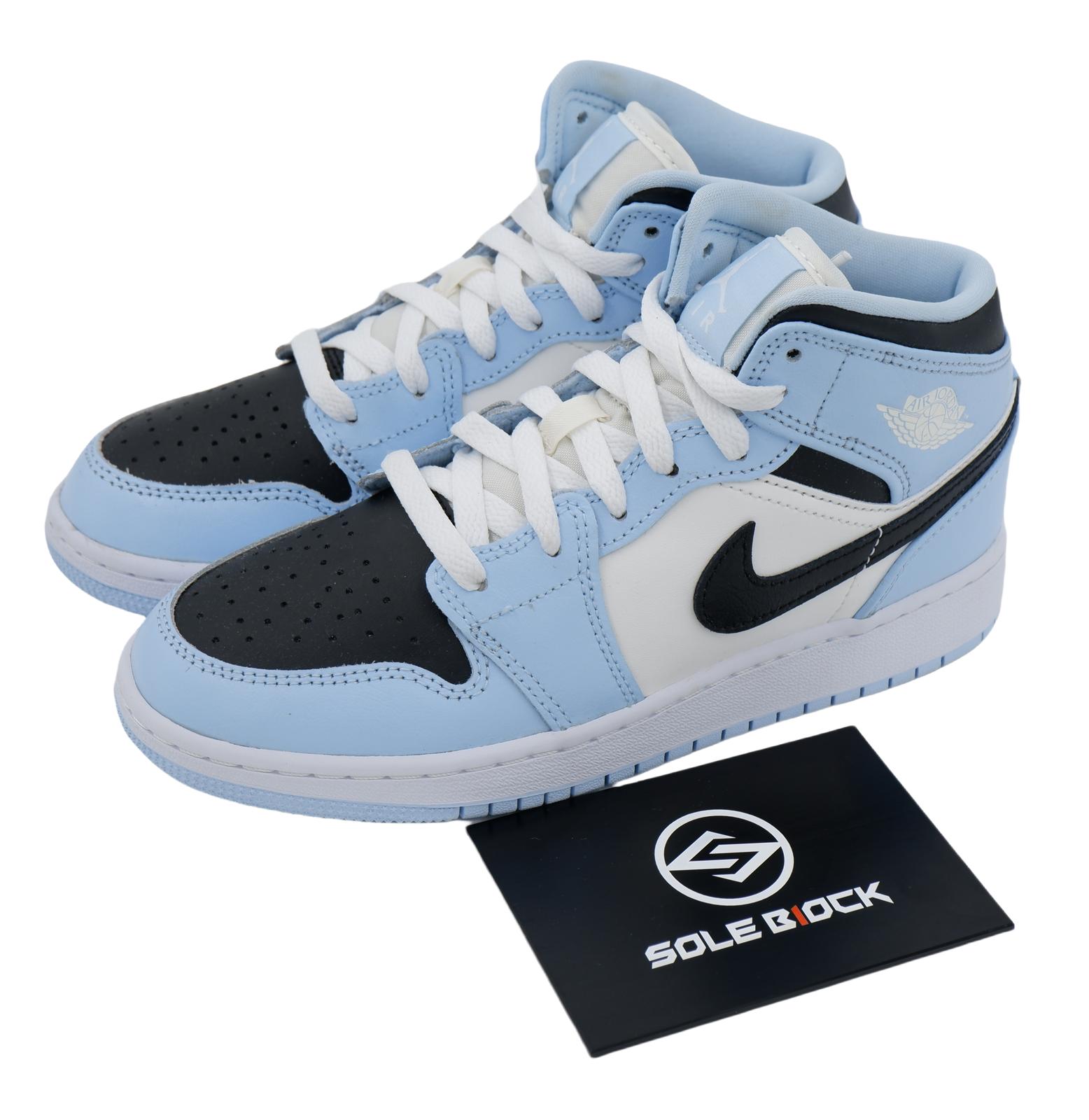 Air Jordan 1 Mid GS Ice Blue Retro Sneakers White Blue 555112-401 35.5