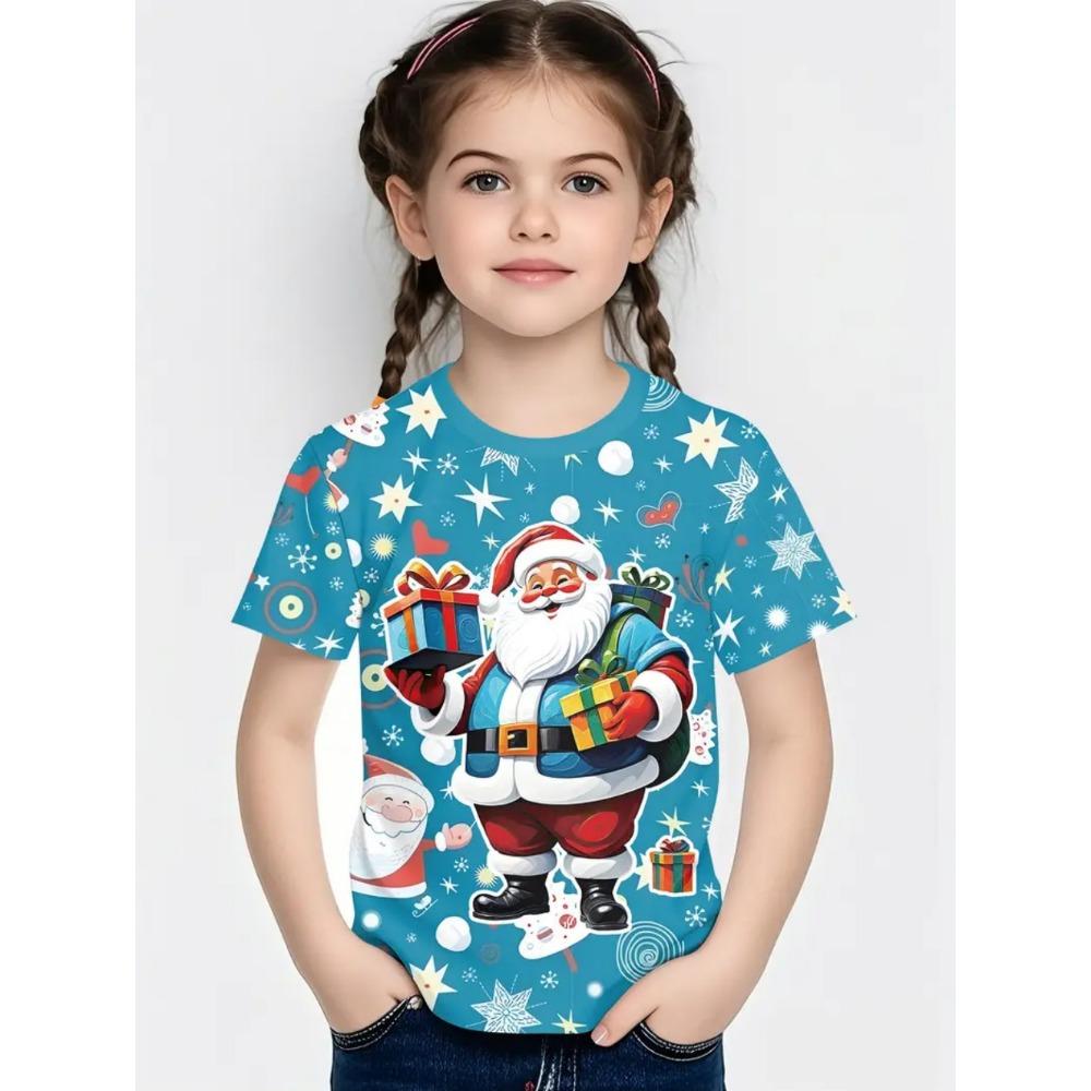 Cute Santa Claus Children's T-Shirt Christmas 3D Print Girl Short Sleeve T-Shirt Holiday Boys Clothes O-Neck Tees Tops Clothing