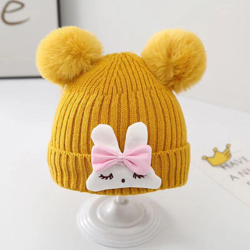 Baby hat cute cartoon bunny wool hat winter male and female baby warm ear hat knitted hat