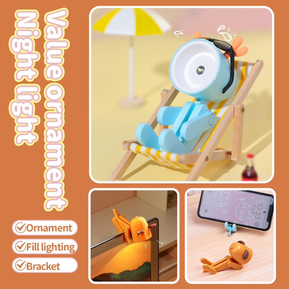Cartoon Night Light Dětská lampa Mini Deer LED Stolní lampy Roztomilé DIY přenosné s nastavitelným telefonem