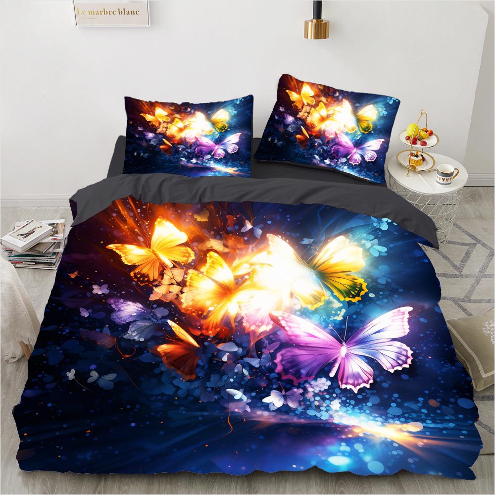 Butterfly Colorful Bedding Set Cartoon Comforter Sets Queen King Twin Full Size Duvet Cover Set Kids Girls White Bed Linen