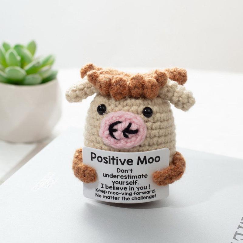 New Positive Energy Goose Hug Pocket Mini Handmade Plush Wool Knitting Doll with Card Funny Christams Gift Home Room Decoration