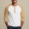 Men's Button-Down Contrast Raglan 3/4 Sleeve Top