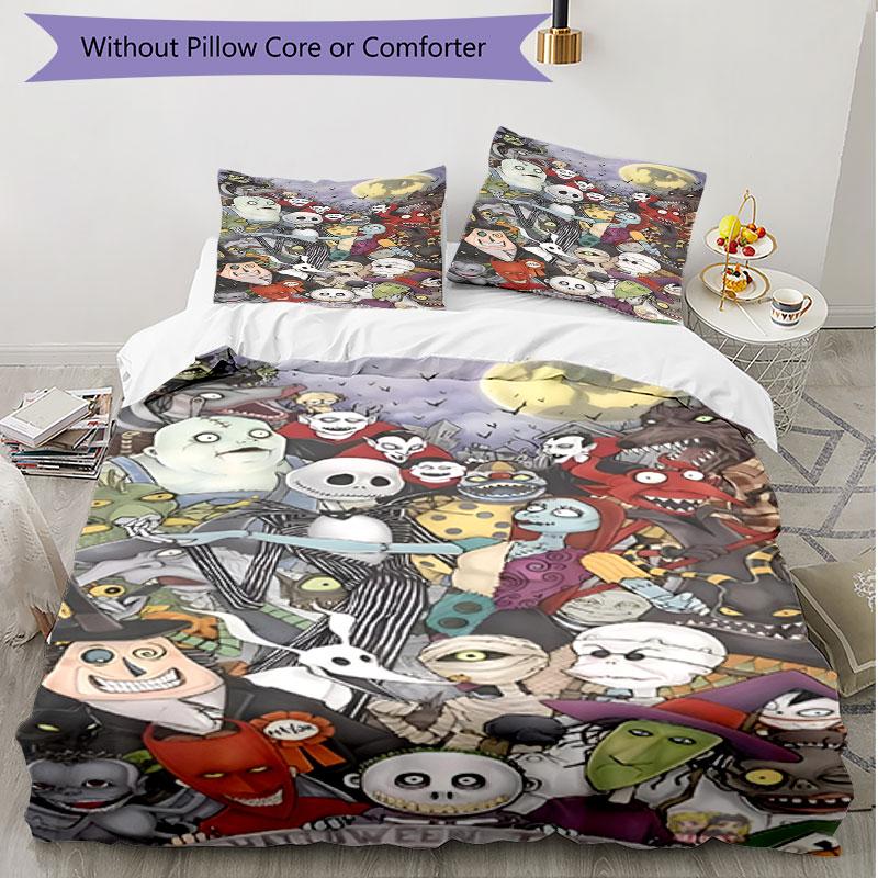 3pcs Duvet Cover Set (1*Duvet Cover + 2*Pillowcase, Without Core), The Nightmare Before Christmas Print Soft All‑Season Bedding Set, Home Bedroom Deco