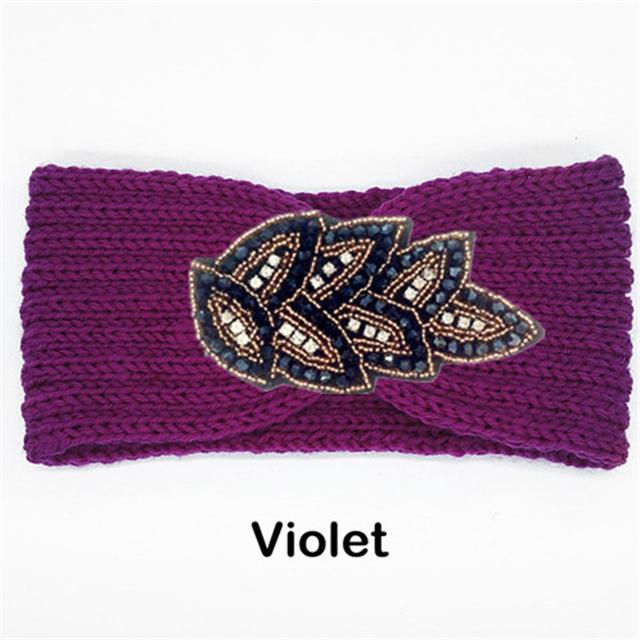Women Rinestone Winter Headband Warmer Ear Knitted Wool Head Bands Turban Head Wrap Girl Bead Hairband Headwear Hair Accessories