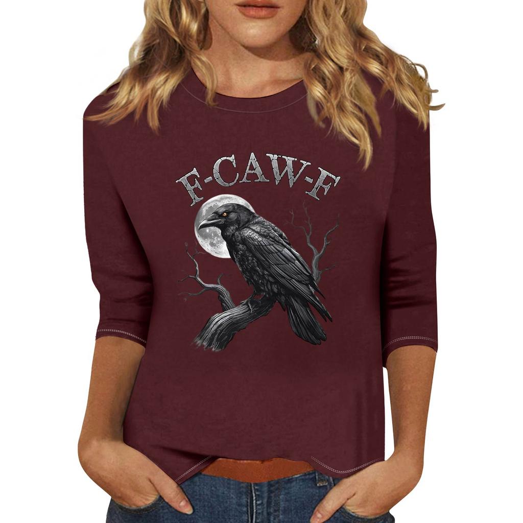 Women's Fashion Casual Three-Quarter Sleeve Printed  Neck T-Shirt Top