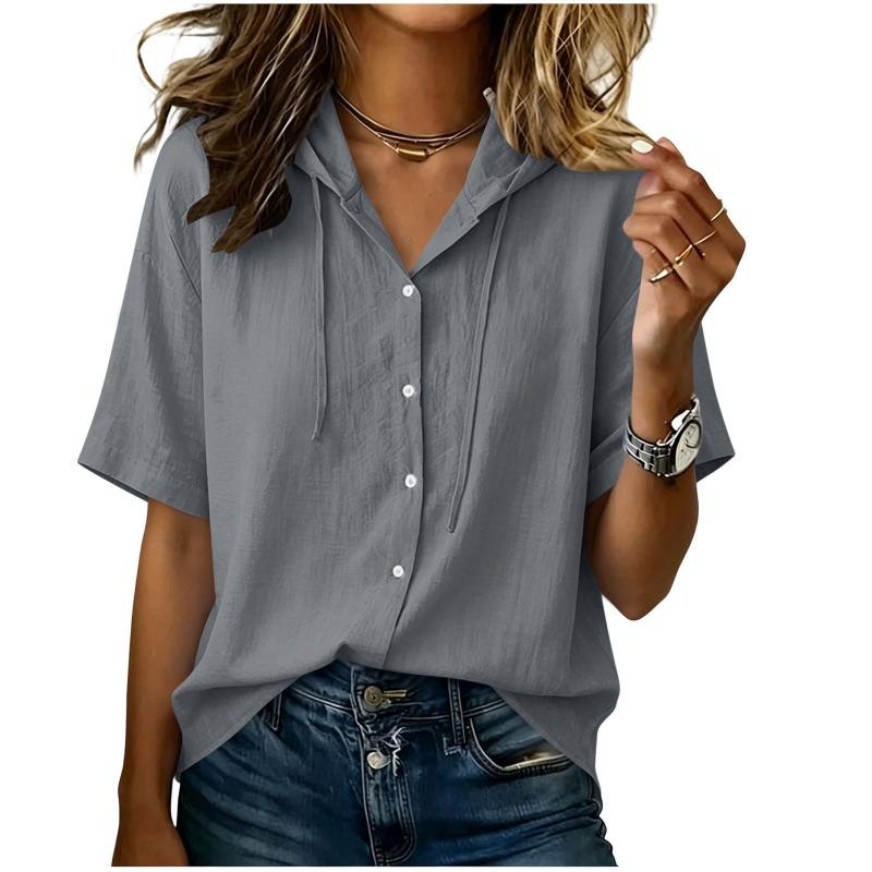 BITCED Women's Fashion Casual Solid Color Print Short Sleeve Blouses & Shirts