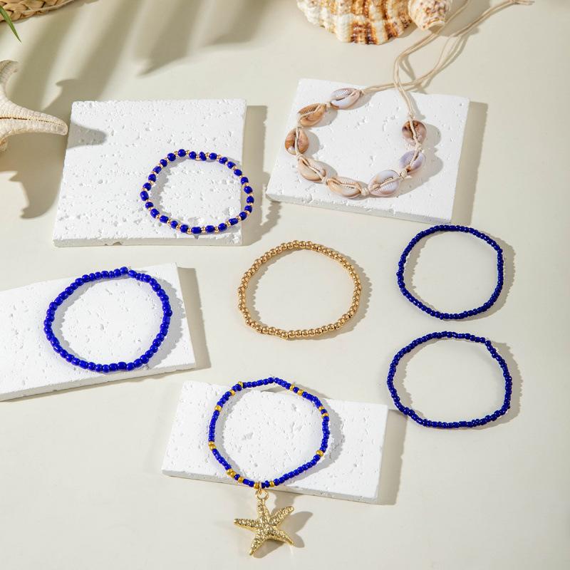 Bohemian Beach Resort Wind Multicolor Beaded Bracelet Summer Ocean Wind Starfish Resin Pendant Bracelet