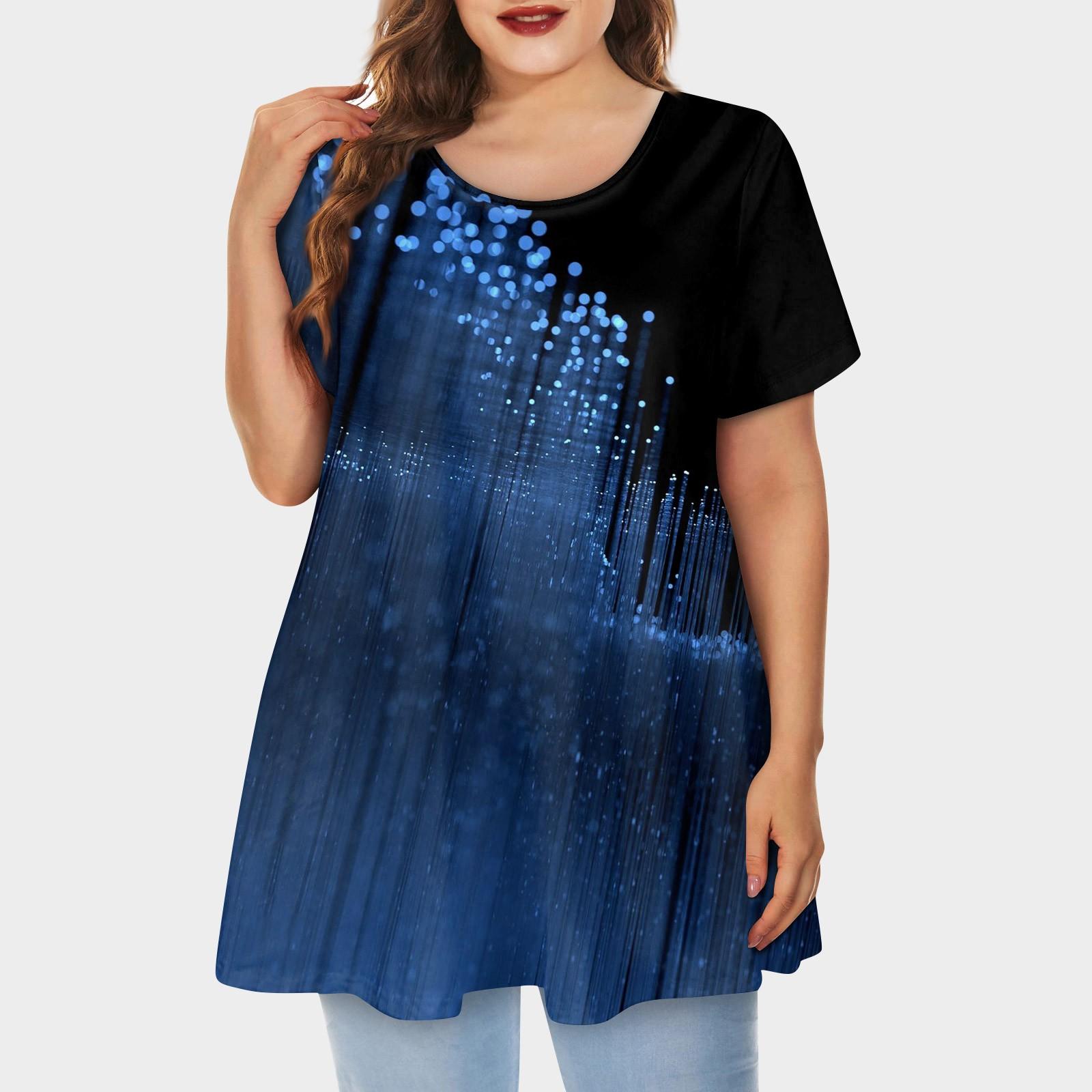 

Женская свободная футболка трапециевидной формы с коротким рукавом и круглым вырезом с большим верхом и принтом XL синий