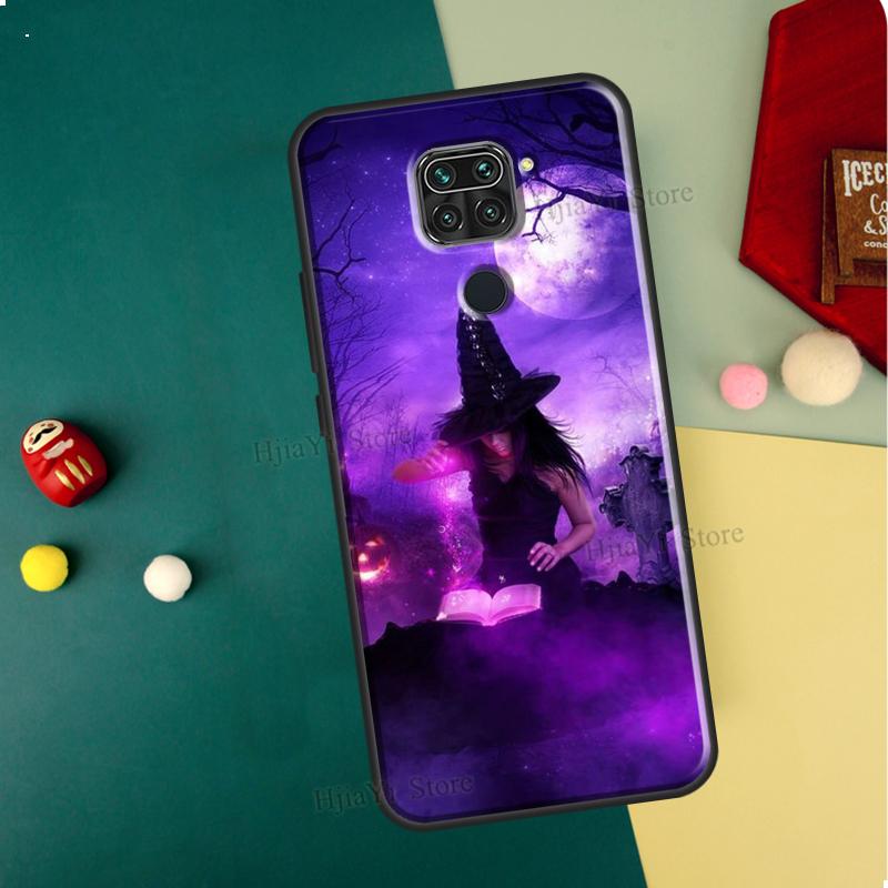 Halloween Witch Cat Case For Xiaomi Redmi Note 11 Pro 10 9 8 10S 11S Phone Coque For Redmi 10 9T 9A 9C Cover