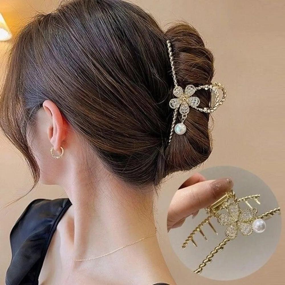 Updo long hair half-up hairstyle cubic flower pearl hair clip clip hair clip hair pin hair clip hair clip