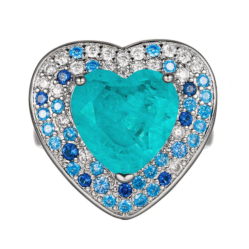 Jewelry Set Ring Necklace Earrings Heart Of Ocean Paraiba Blue Light Fashion Luxury Women's