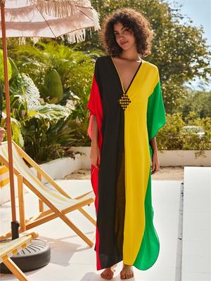 Grote Maten Kaftan Veelkleurig Zomer Lang Strandjurk Vrouwen Homewear Outfit Badpak Cover-up Losse Kaftan