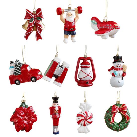 Cartoon Plastic Ornaments Santa Tree Designs Colorful Christmas Decorations with Unique Poses Festive Hanging Decor for Tree & Home Display