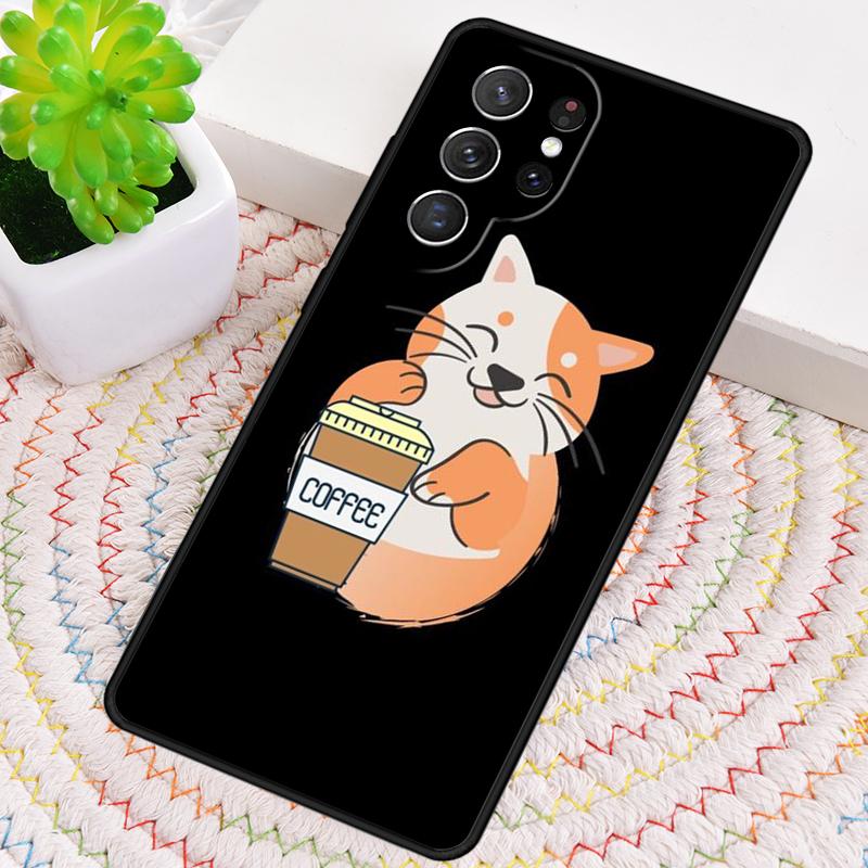 Cute Animal Cat Coffee Phone Case for Samsung Galaxy Note 10 Pro S26 Ultra S23 S24 FE S25 S21 S22 PLUS Shockproof Cove