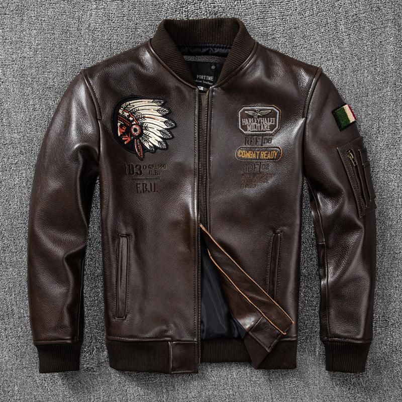 

Куртка из натуральной кожи мужская из коровьей кожи масляной восковой чайной сердцевины куртка-летный костюм большого размера бейсбольный костюм весна и осень 5XL коричневый