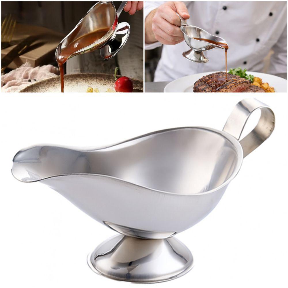 Stainless Steel Sauce Cup Multi-size Silver Sauce Boat Multi-functional Ship Shape Salad Dressing Boat Restaurant Use