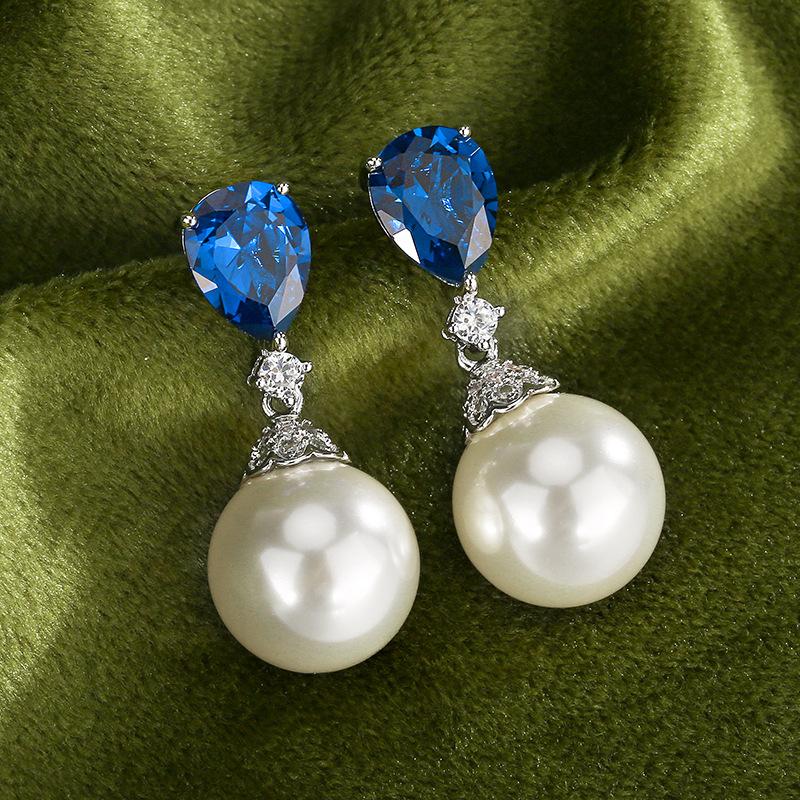 Jewelry Earrings S925 Silver Needle Pearl Ruby Light Luxury Women's Fashion