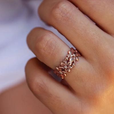 Rose Gold Color Flower Finger Rings for Women Romantic Wedding Party  Accessories Birthday Gift Statement Jewelry