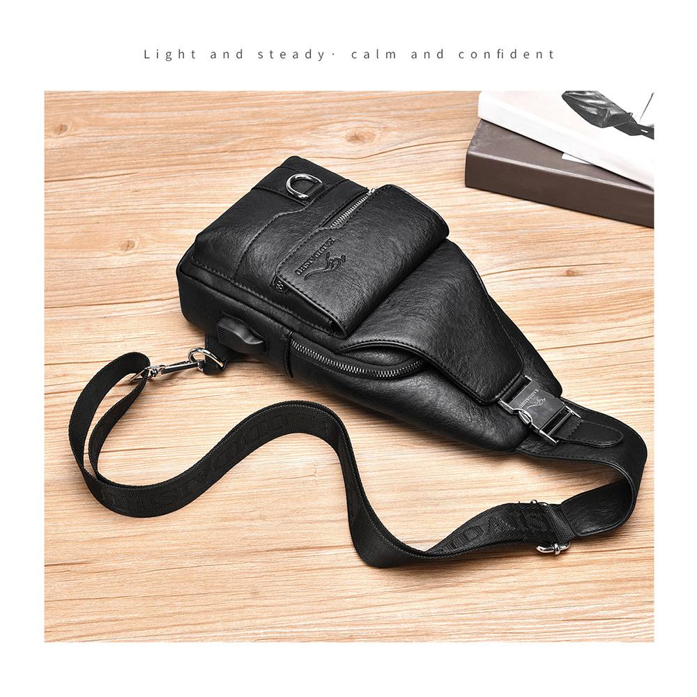 Men's Chest Bag USB Design Messenger Backpack Retro Fabric Shoulder Messenger Bag Sports Small Bag