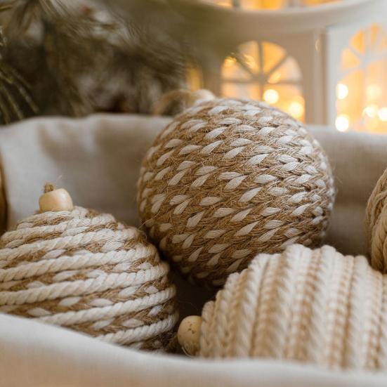Christmas Ball Ornament Linen Design Rustic Distressed Hanging Ball Xmas Tree Decor Farmhouse Ornament