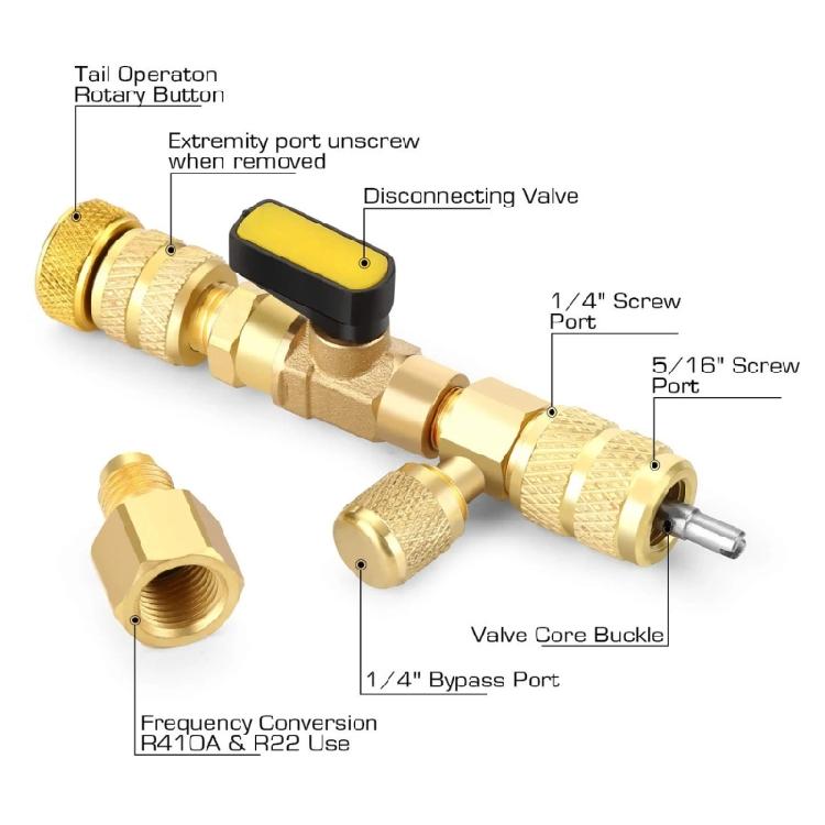 Adapter Remover Installer Tool with Double Size SAE 1/4 & 5/16 Port for R404A R407C R134A R32 R600 HVAC System