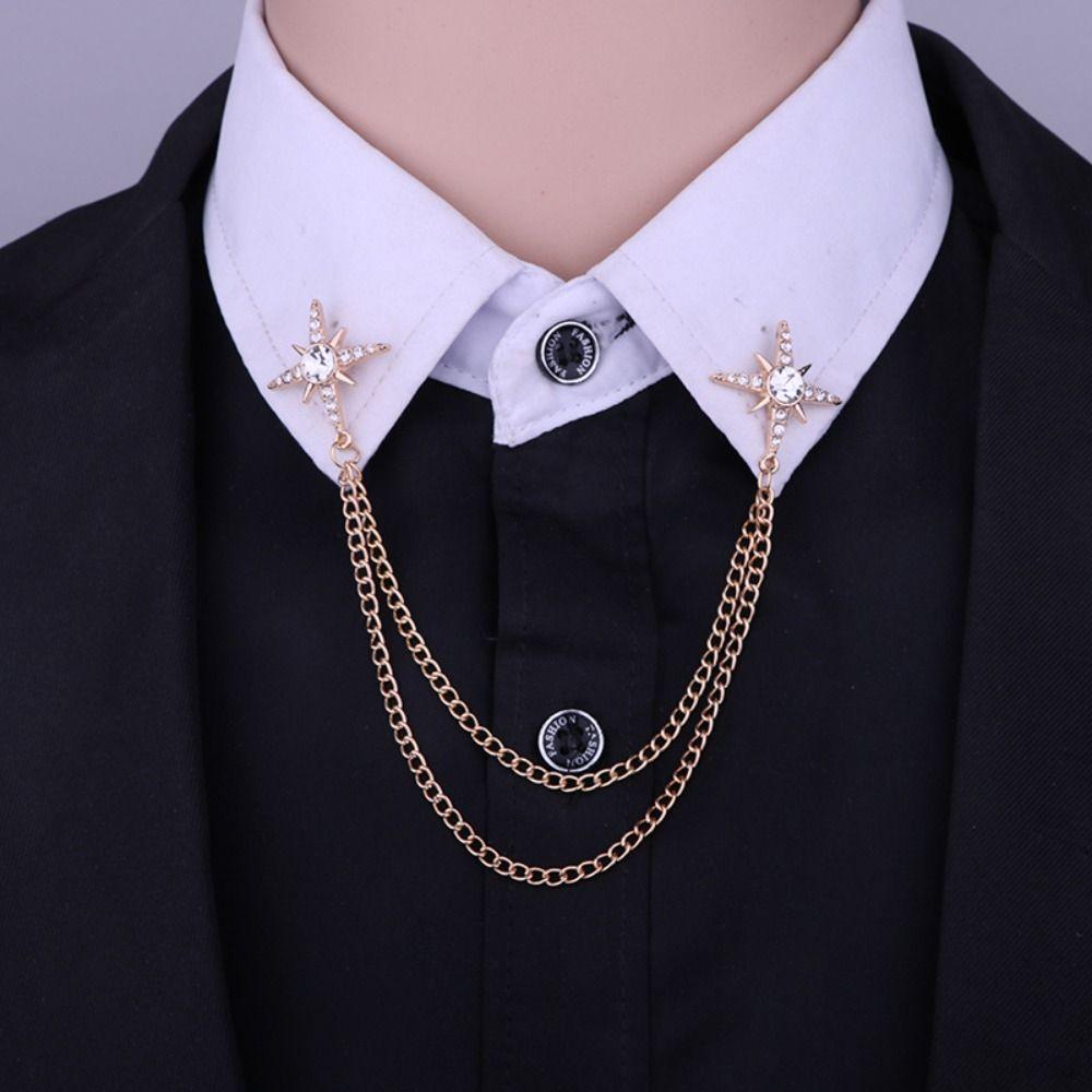 Metal Star Collar Brooch Chain Double Layer Chain Lapel Pin Creative Gift Shirt Collar Pin
