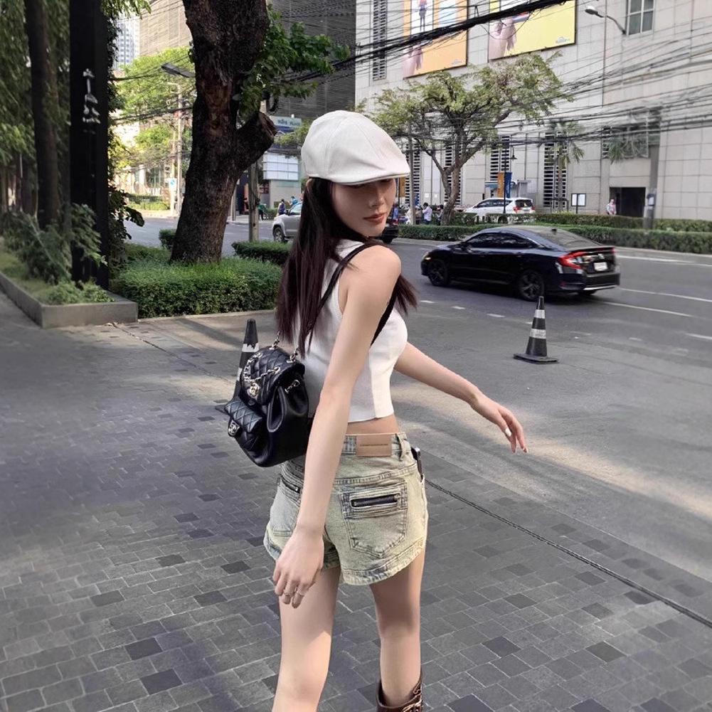 

High Waist Distressed Denim Shorts - Women s Summer 2025 Collection, Slimming Straight Leg Hot Pants Extra Large
