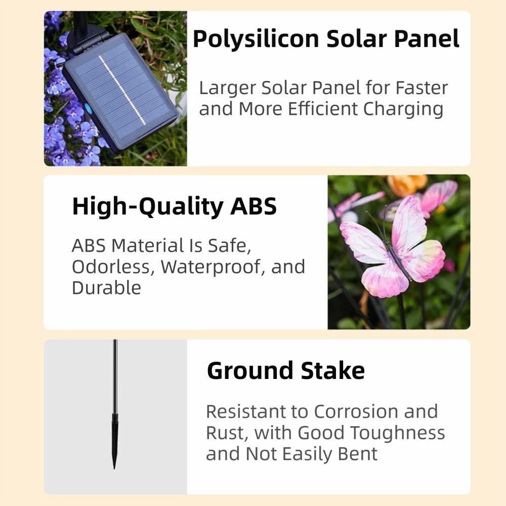 6/9 Head Butterfly Solar Garden Lights 8 Light Modes Waterproof Solar Landscape Lights Smart Sensor Color Changing