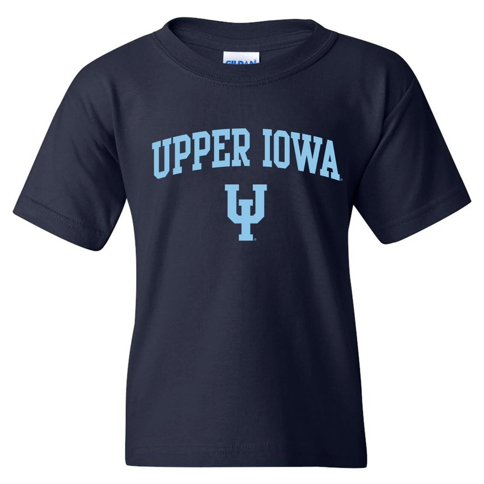 Upper Iowa Peacocks Arch Logo Licensed Unisex Youth T-Shirt - Navy S