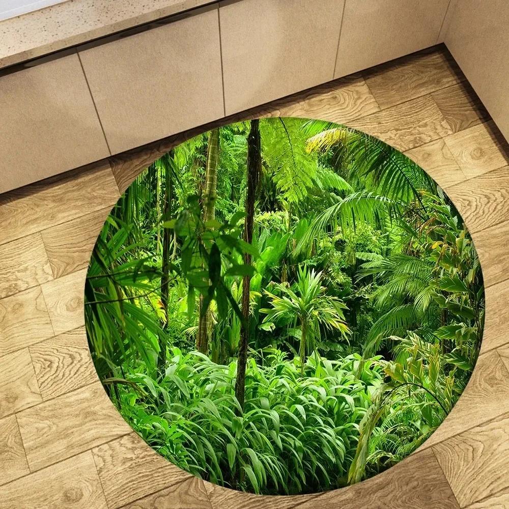 Crystal Velvet Forest Landscape Round Rug,Tree Print Non Slip Floor Mat for Living Room,Bedroom,Dorm,Home Decor,Circle Area Rug