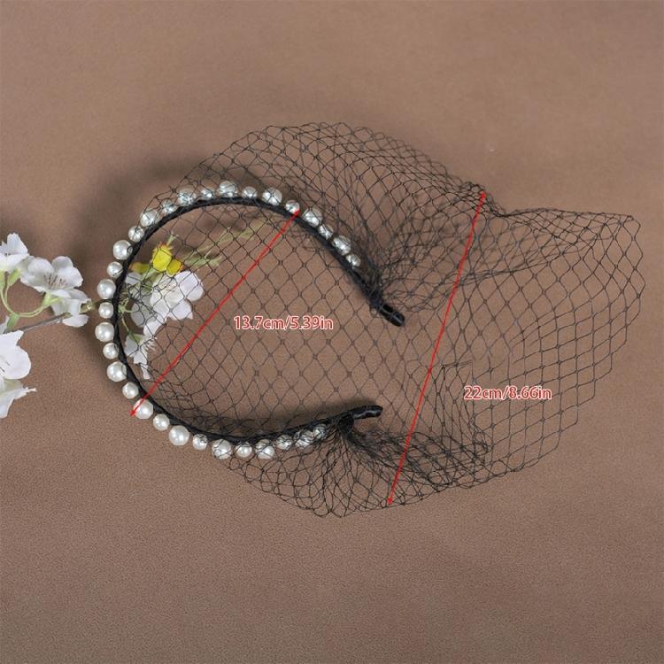 Breathable Face Veil Hairband Bridal Shower Hairhoop Head Accessory with Pearls Decors for Special Occasion Formal Outfit