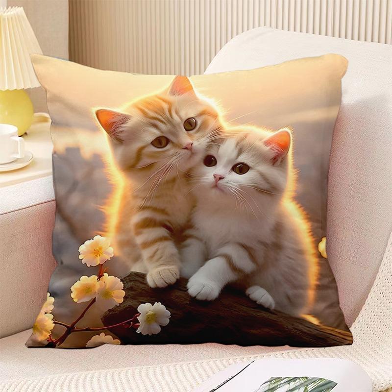 Couple Cat Print Decorative Pillowcase Bedroom Living Room Square Cushion Pillowcase