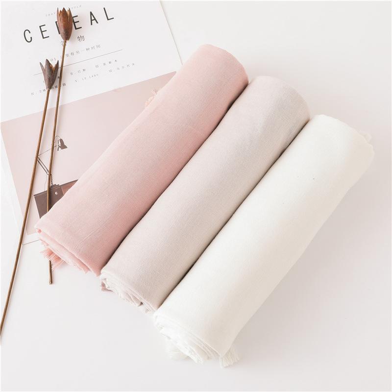 Super Beautiful Solid Color Bare Pink Shining Tassel Cotton and Hemp Scarf Long Silk Scarf Sunscreen Shawl Dual Use Japanese Original