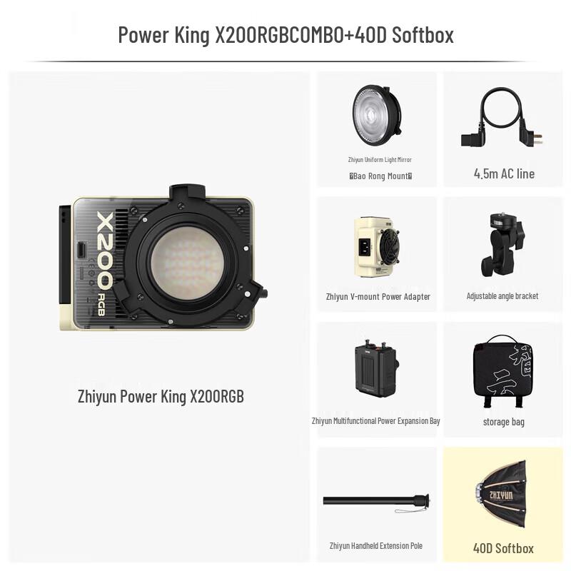 Zhiyun X200RGB Portable Fill Light with 40D Softbox Combo