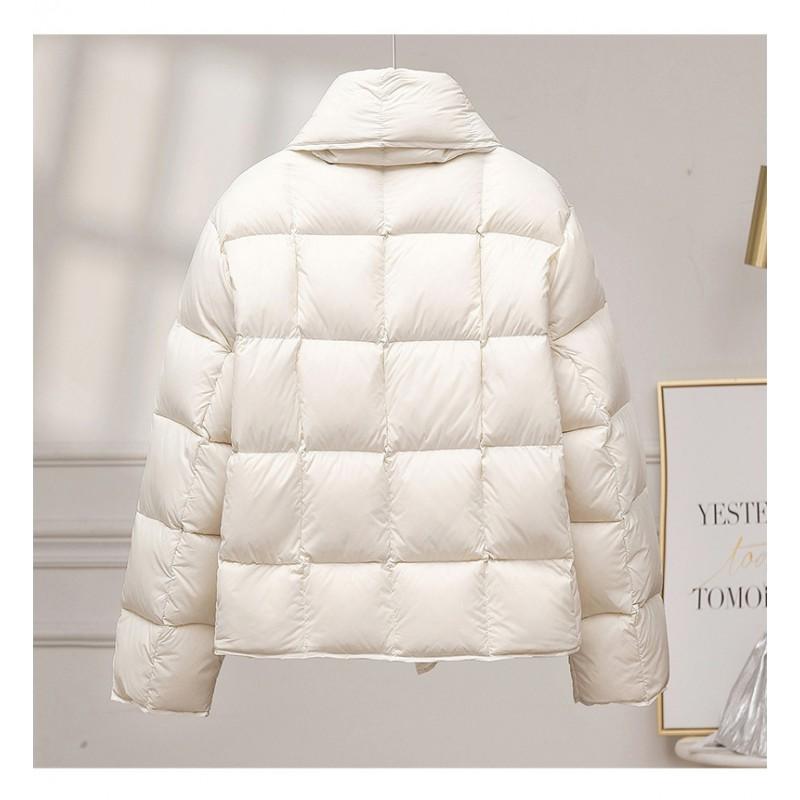 Womens Short Down Jacket With Detachable Scarf 90% White Duck Slim Fit Elegant Office Style Medium Warmth