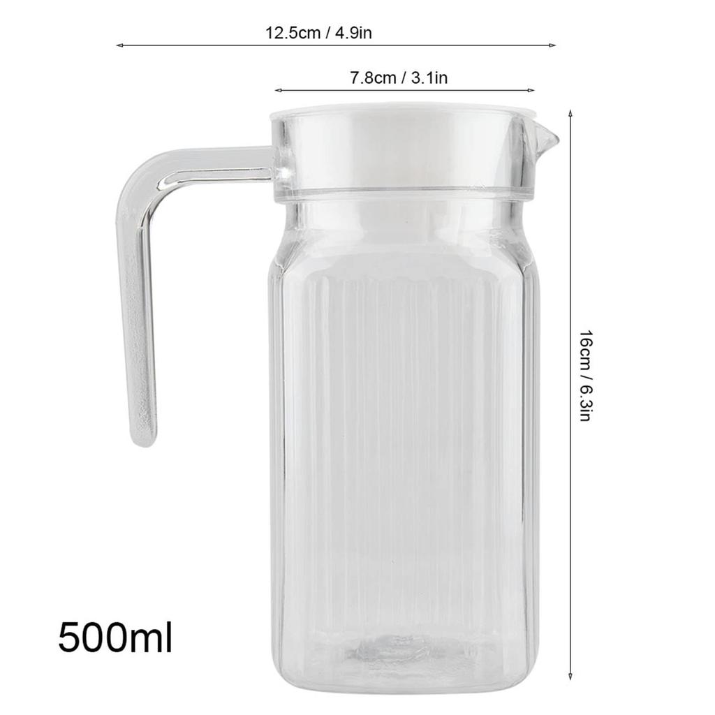 Water Pitcher/Juice Bottle, Acrylic, Clear, Heat-Resistant, Drop-Resistant, Striped Juice Jug for Water, Juice, Iced Coffee, and Iced Tea (500ml)