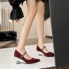 Fashion 2025 New Spring Women Pumps Fashion Sexy Black Red Shiny Pumps Women Buckle Pointed Toe High Heels Party Shoes Zapatos De Mujer