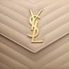Saint Laurent Ysl Monogram Logo Dorato Pelle Granulosa Trapuntata Portafoglio a Catena Borsa a Spalla Borse Donna Beige Scuro 377828-BOW01-2721