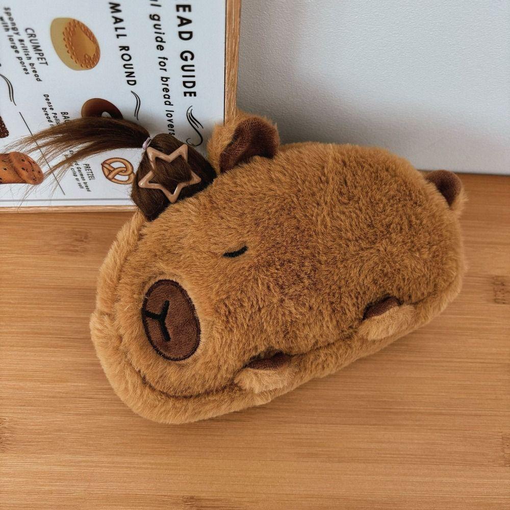 Pen Holder Capybara Stationery Bag Novelty Plush Pen Case Capybara Pencil Bag  Desktop Organizer