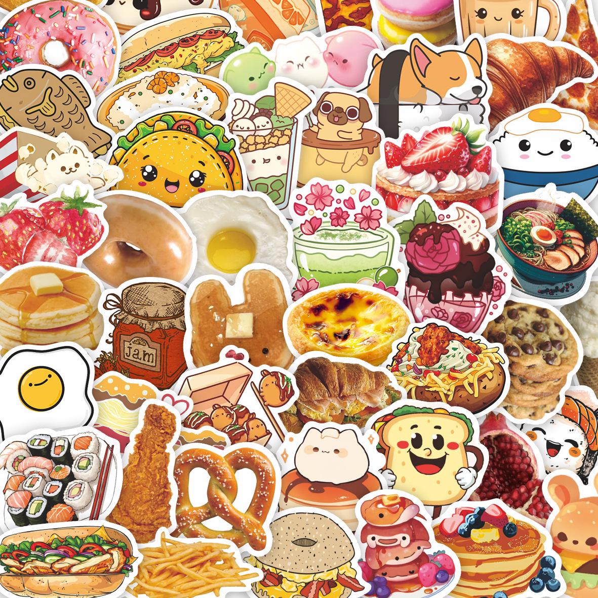 

Cute Cartoon Food Snack Stickers - 50 Sheets, DIY Notebook & Journal Decoration серый
