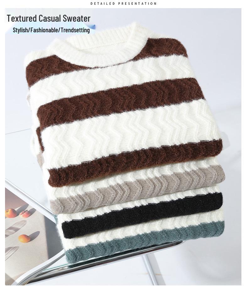 Yang Men's Striped Crew Neck Pullover: Casual Loose Knitwear for Autumn/Winter