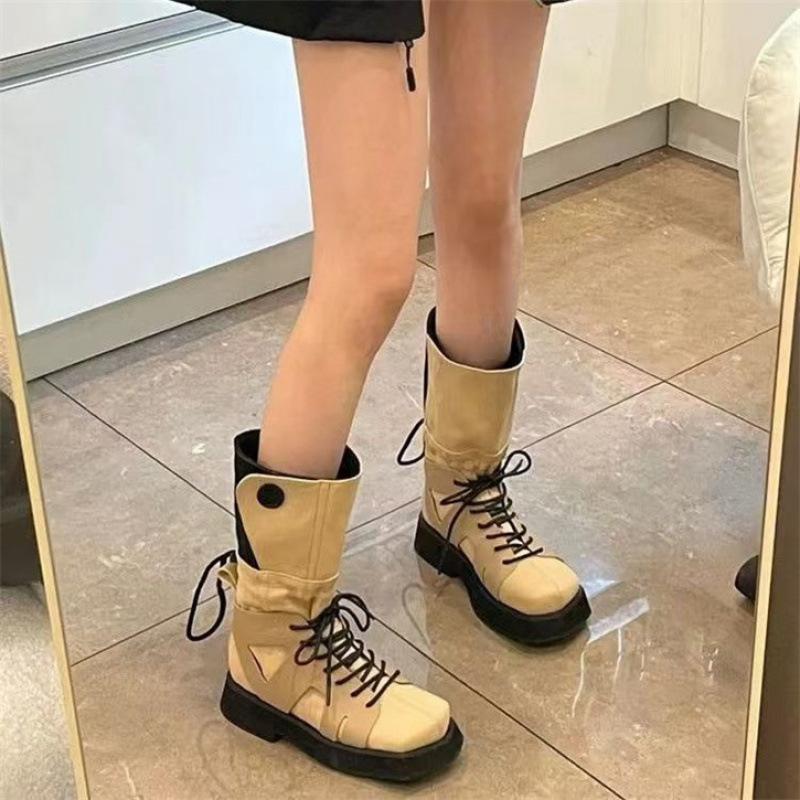 2025 Newest Button Patchwork Brown Slip On Boots Solid Over The Knee Round Toe Chunky Heel Boots Fashion Casual Autumn Boots 35 7398₽