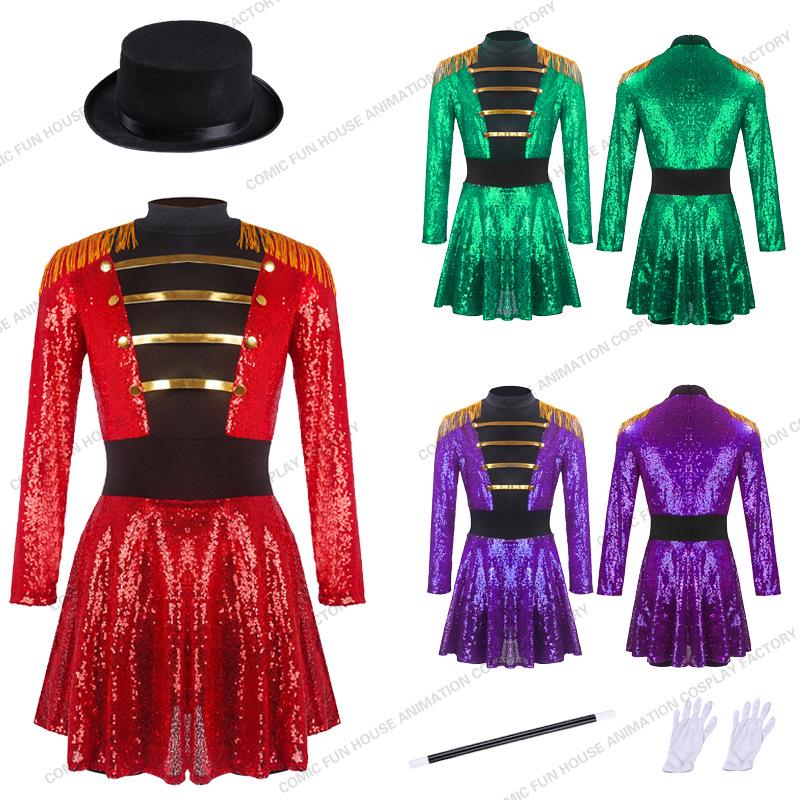 Multi-color Sequin Tassel Circus Ringmaster Skirt Cosplay Costume with Long Sleeves