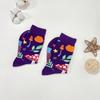 1 Pair Purple Mushroom Pattern Oil Painting Style Fashion Trend Women's Mid-Calf Socks